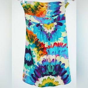 Strapless tie dye multicolor mini summer dress. Size S.